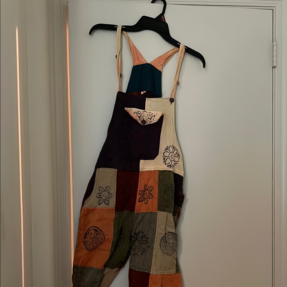 Patchwork Overalls with Adjustable Straps